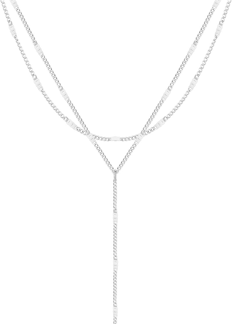 Pancert Gold Necklace for Women, Dainty Long Necklace 14k Gold Plated/Silver Y-Shaped Pendant Necklace Trendy Layered Cz Beaded Chain Lip chain Drop Necklaces for Women Gift Jewelry - Image 1